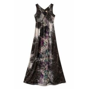 Dark Floral Boho Maxi Dress Womens S Empire Waist Sleeveless Festival Goth